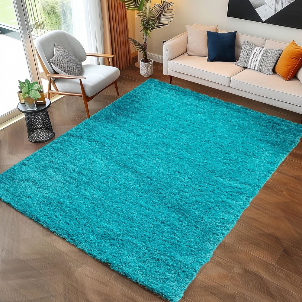 Shaggy - tapis uni à poils longs - turquoise 120 x 170 cm — vue 3