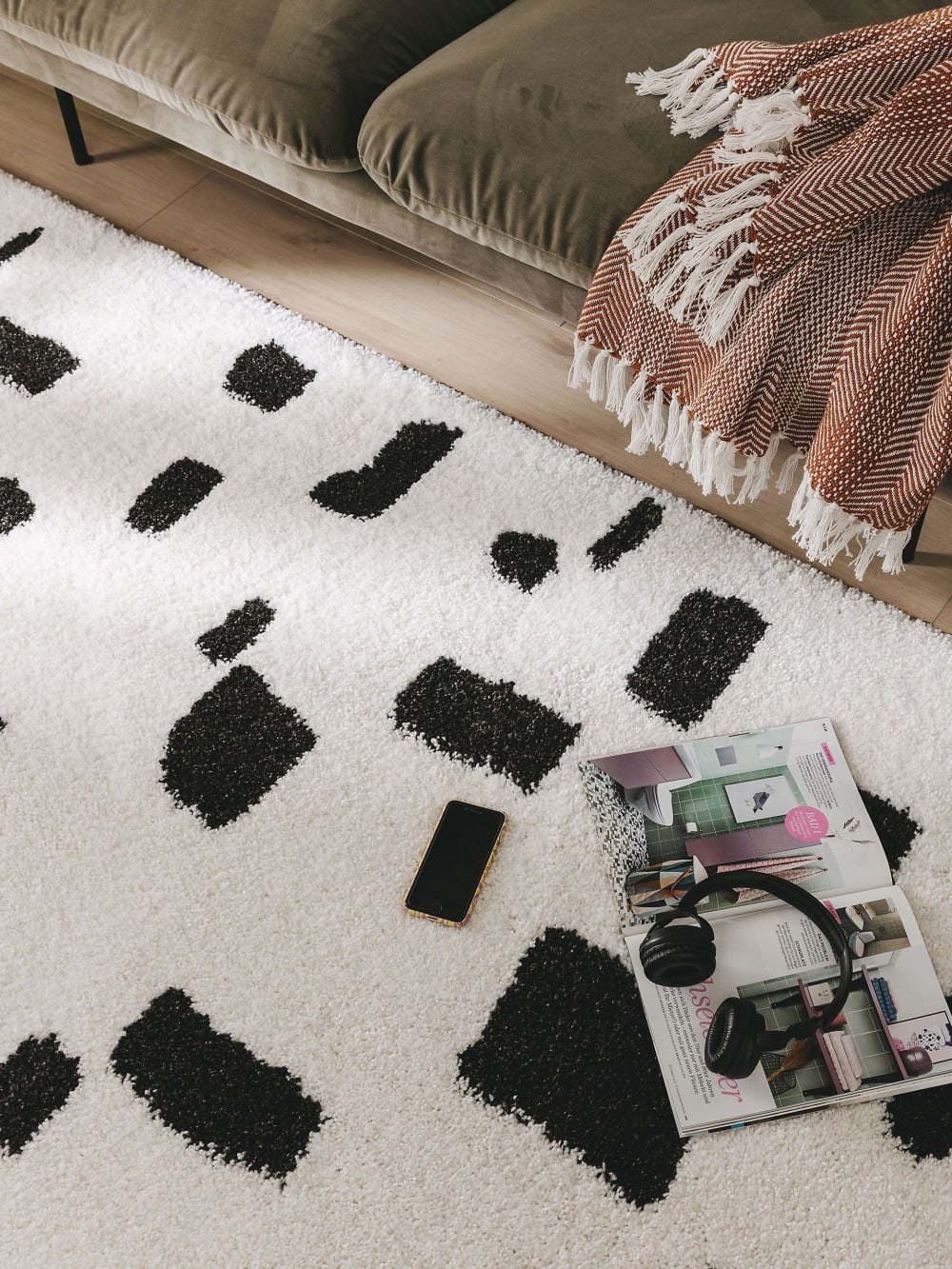 Tapis à poils longs noir & blanc 120x170 — vue 4