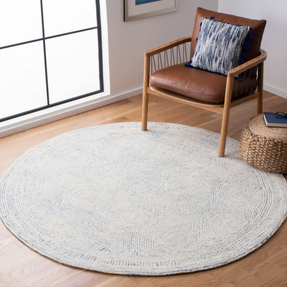 Tapis bohémien en laine blanc/bleu, 122 x 122 cm — vue 3