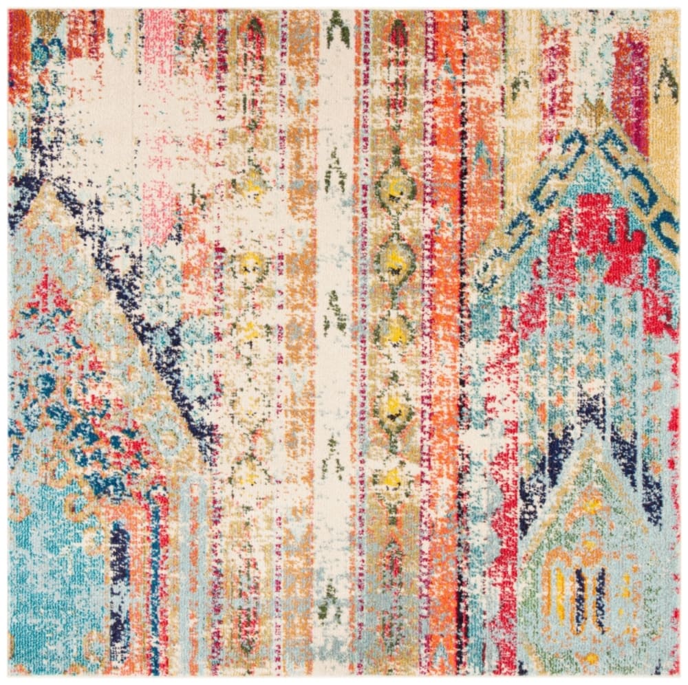 Tapis contemporary en polypropylène bleu/orange, 122 x 122 cm