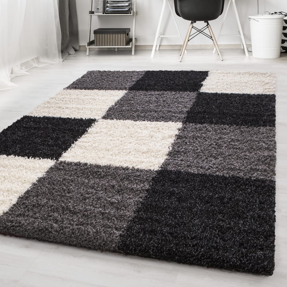 Shaggy - tapis à carreaux - noir 120 x 170 cm — vue 3