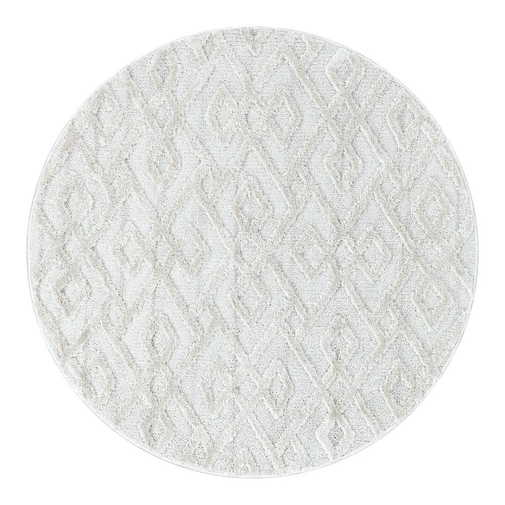 Tapis géométrique scandinave en polypropylène crème Ø 120