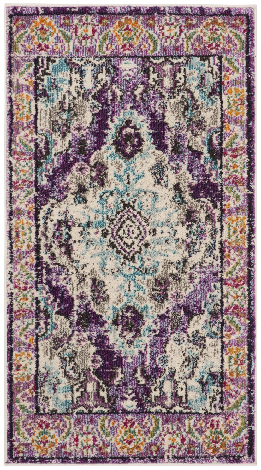 Tapis bohème chic en polypropylène violet/bleu, 66 x 122 cm