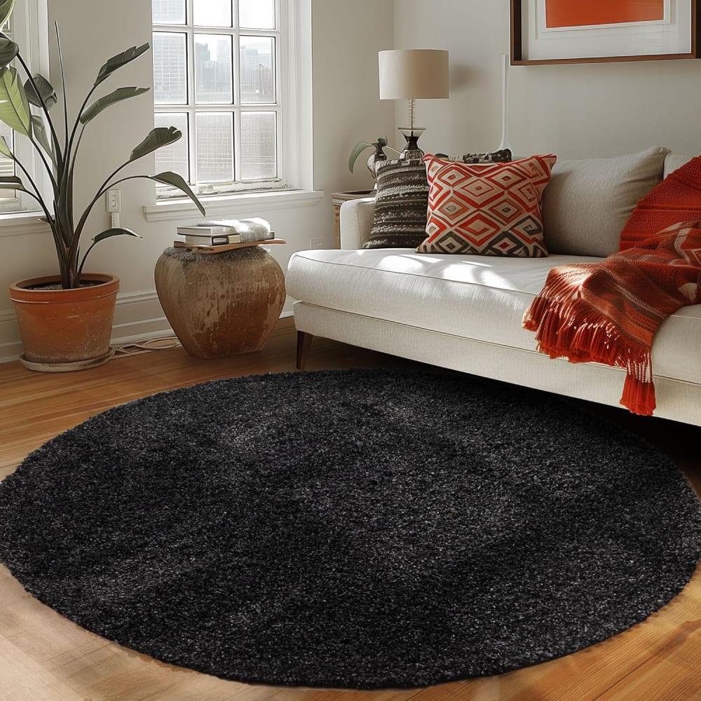 Shaggy - tapis uni rond - anthracite 120 x 120 cm — vue 3