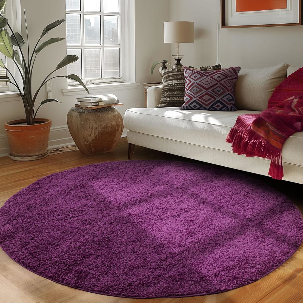 Shaggy - tapis uni rond - violet 120 x 120 cm — vue 3