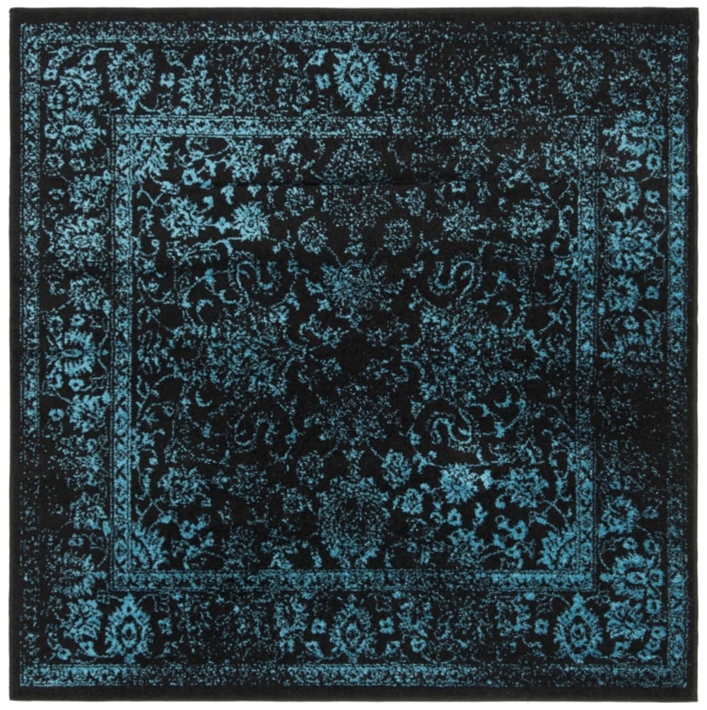 Tapis distressed vintage en polypropylène noir/bleu, 122 x 122 cm