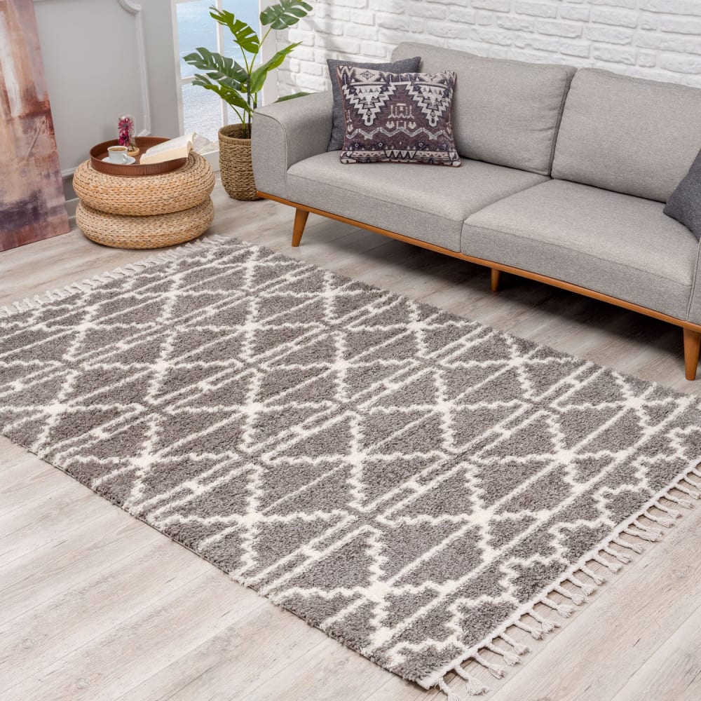 Tapis moelleux à franges tressées Rust Gris 120x160cm