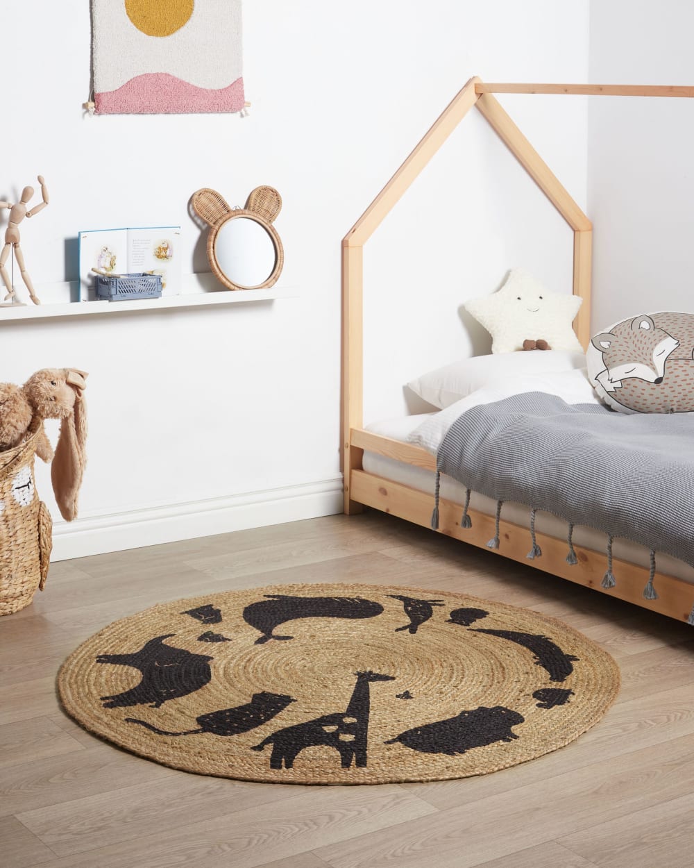 Tapis enfant en tissu beige 120x120cm — vue 3