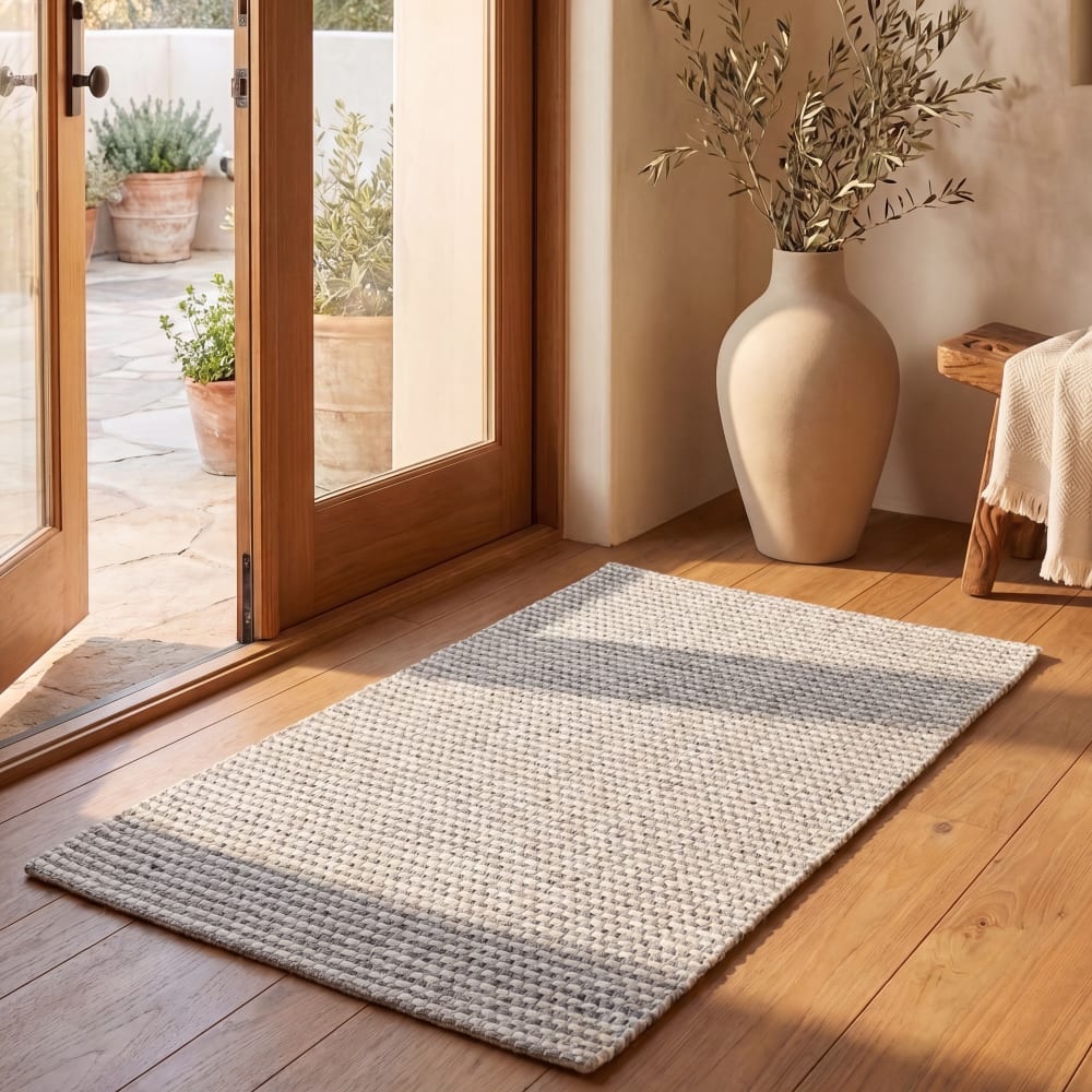 Tapis bohémien en laine argent/blanc, 122 x 183 cm — vue 3
