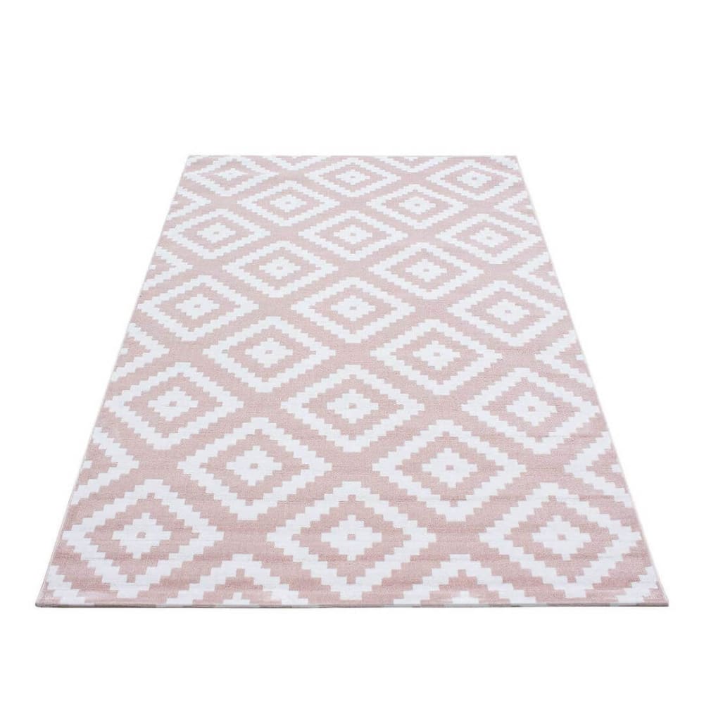 Tapis géométrique scandinave en polypropylène rose 120x170
