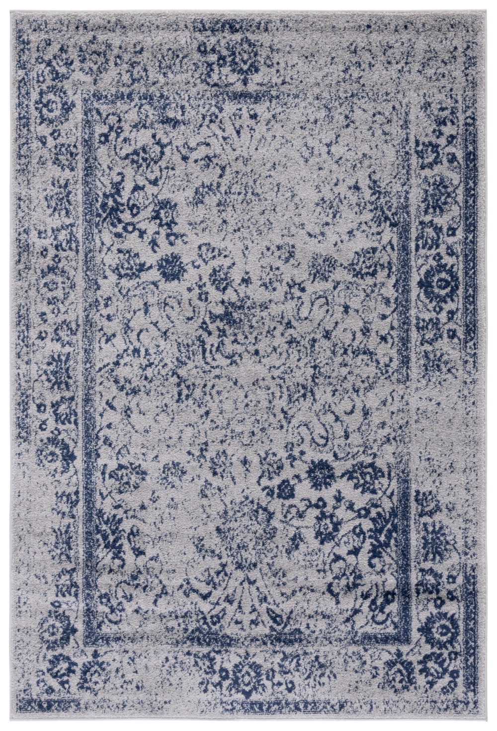 Tapis vintage patiné en polypropylène gris/bleu, 122 x 183 cm