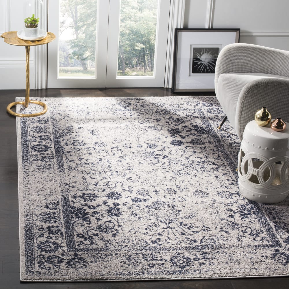 Tapis vintage patiné en polypropylène gris/bleu, 122 x 183 cm — vue 3