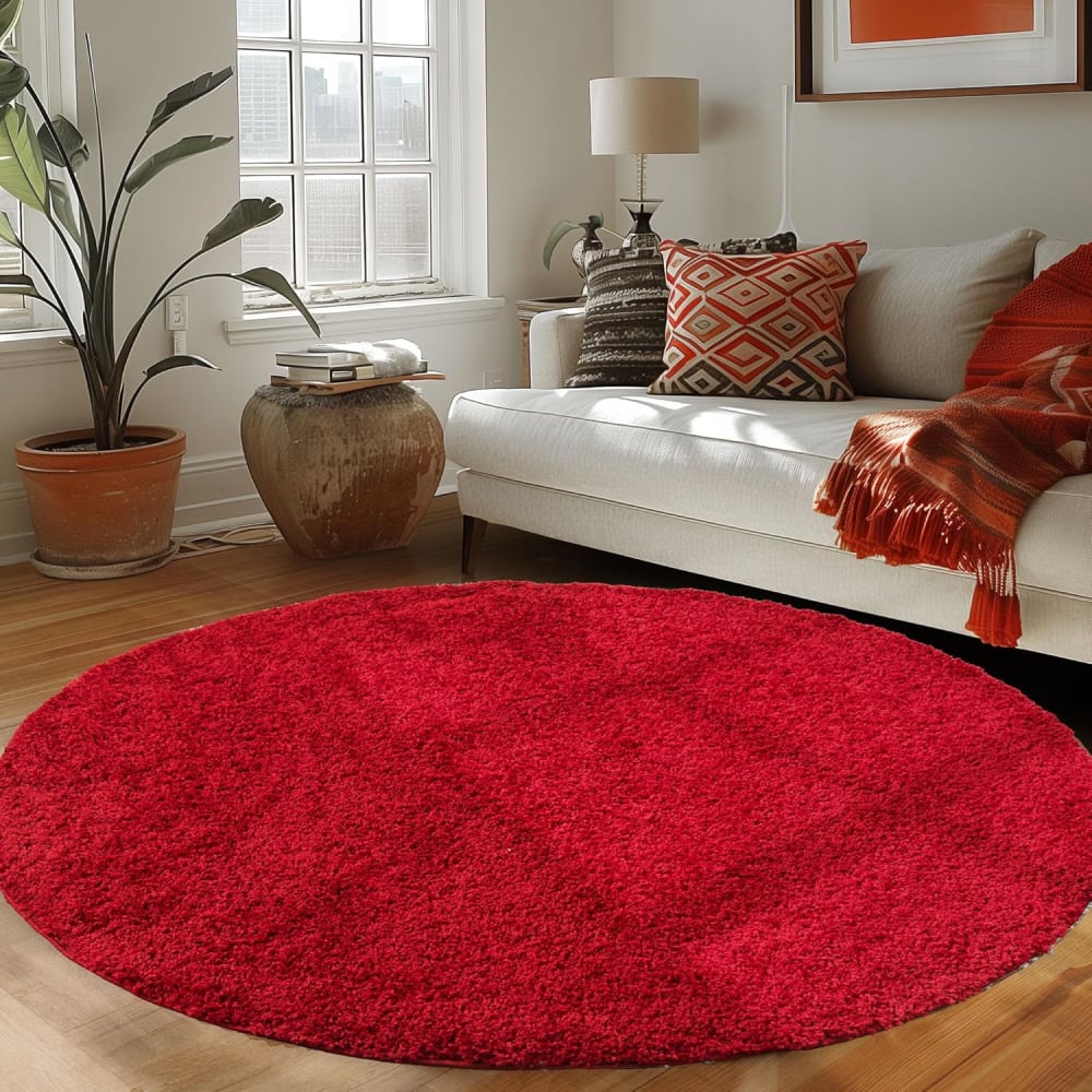 Shaggy - tapis uni rond - rouge 120 x 120 cm — vue 3