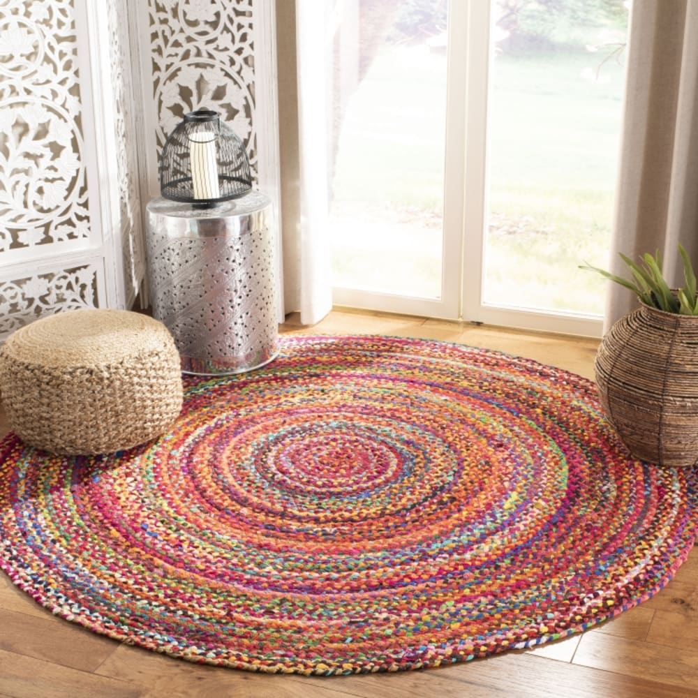 Tapis chalet de campagne en coton orange/multicolore, 122 x 122 cm — vue 3