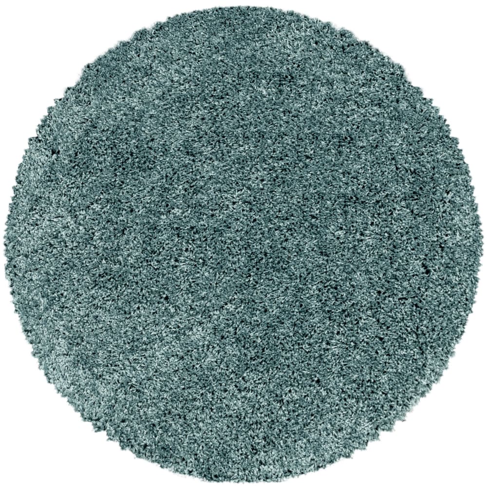 Tapis rond à poils longs doux turquoise 120x120cm