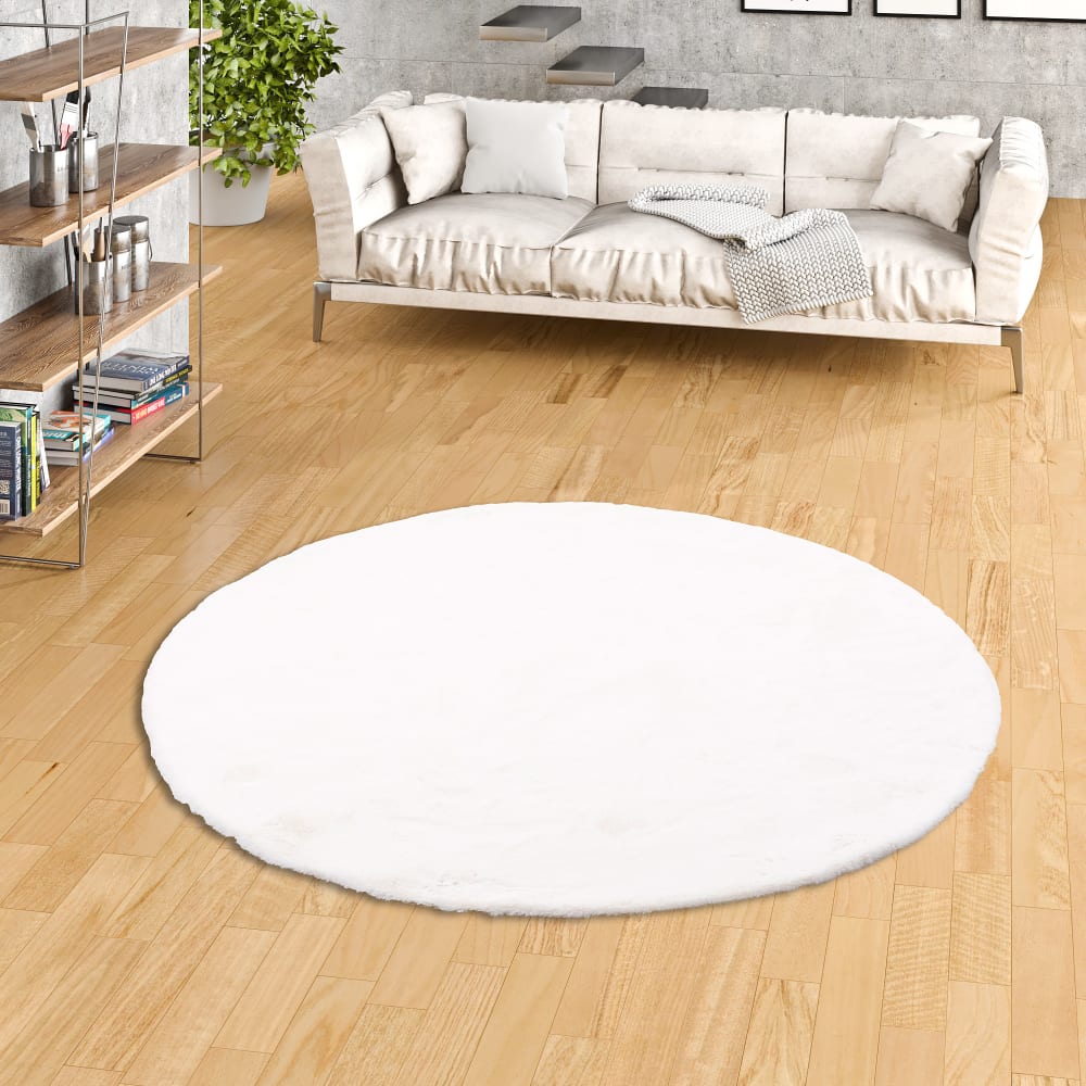 Tapis rond en fausse fourrure blanc 120x120 cm — vue 3