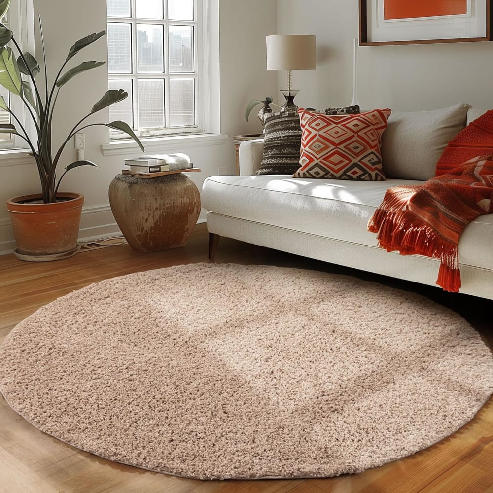 Shaggy - tapis uni rond - beige 120 x 120 cm — vue 3