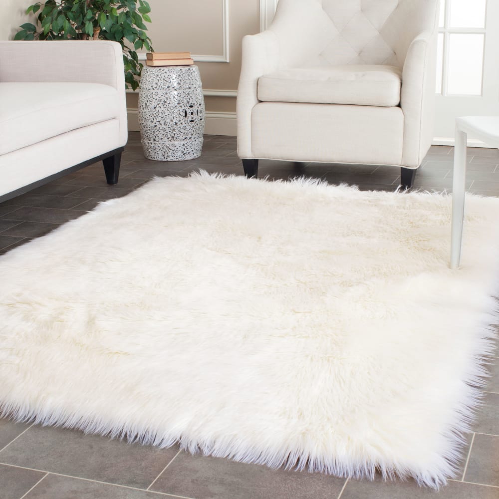 Tapis faux peau de mouton en acrylique japonais blanc, 122 x 183 cm — vue 3