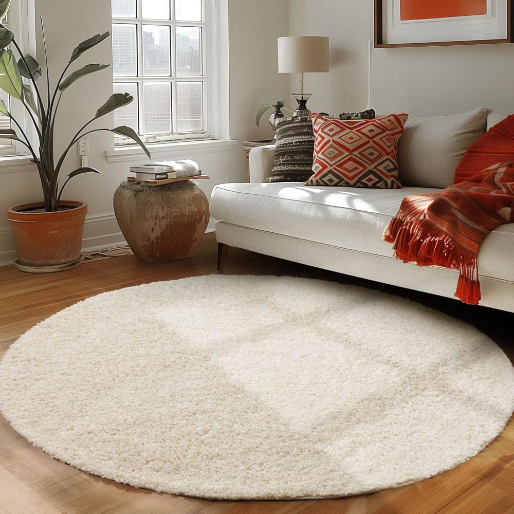 Shaggy - tapis uni rond - blanc ivoire 120 x 120 cm — vue 3