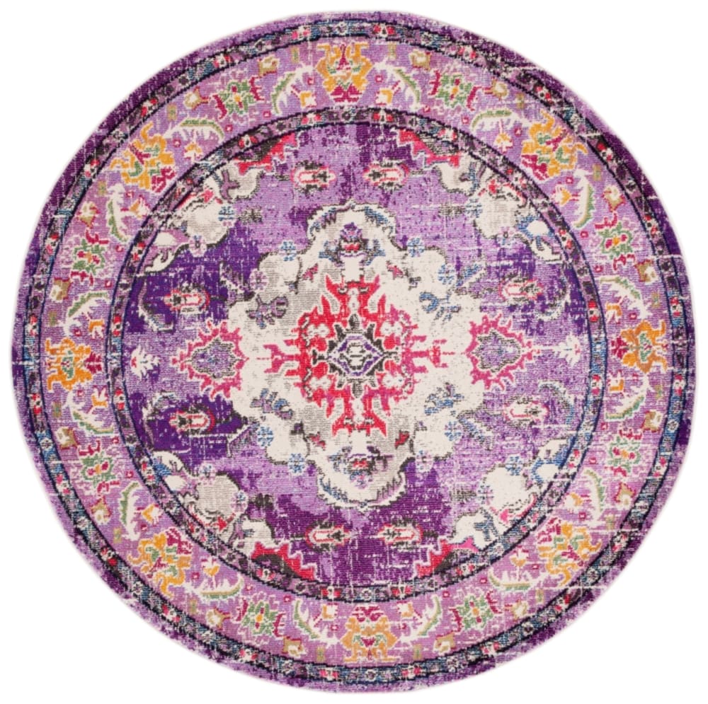 Tapis bohème chic en polypropylène violet/rose, 122 cm