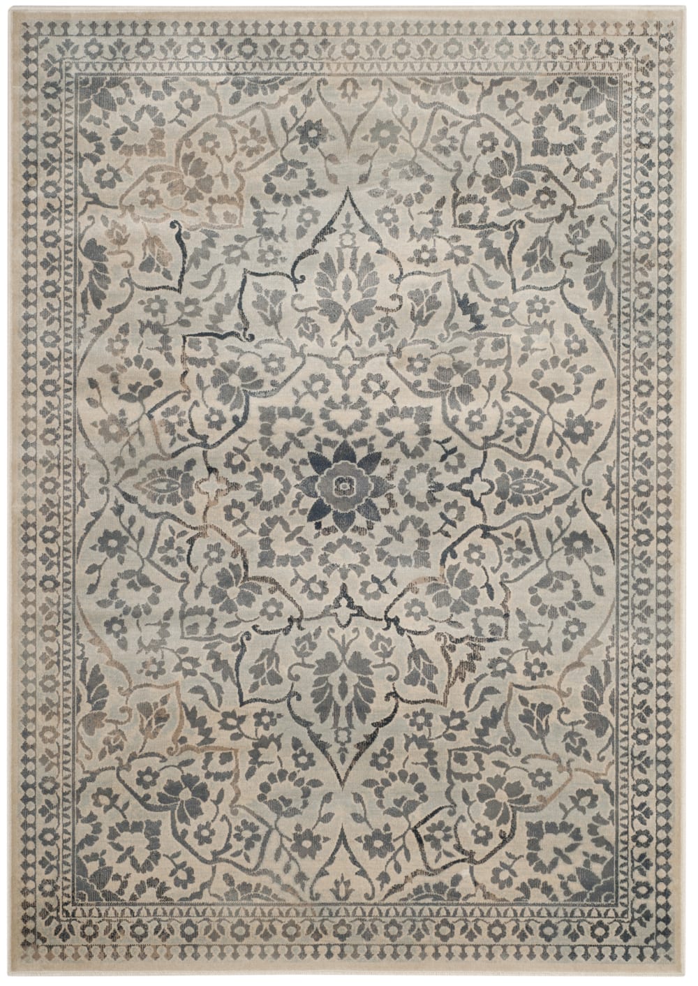 Tapis traditionnel en viscose beige/bleu, 122 x 170 cm