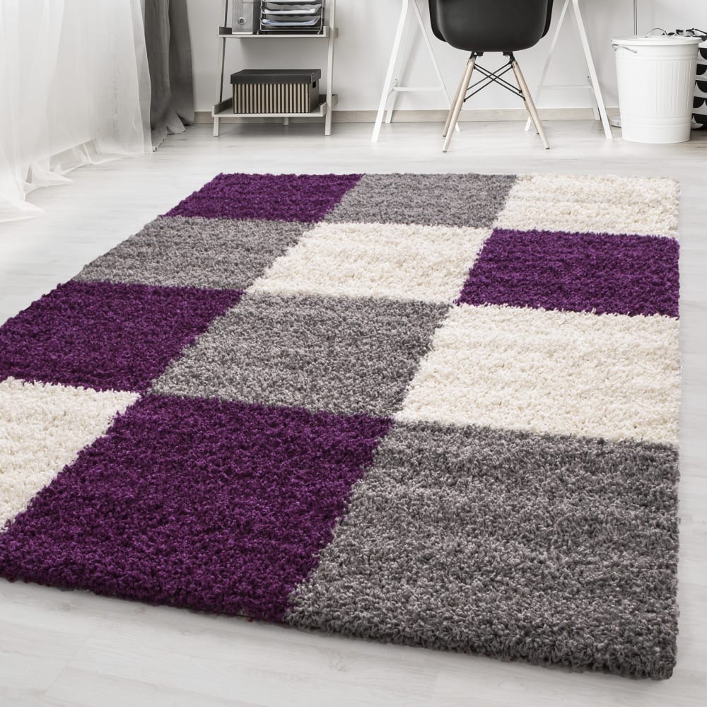 Shaggy - tapis à carreaux - violet 120 x 170 cm — vue 3