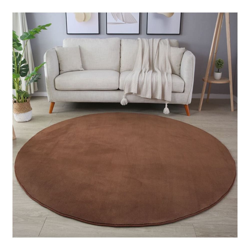 Tapis uni design en polyester marron Ø 120