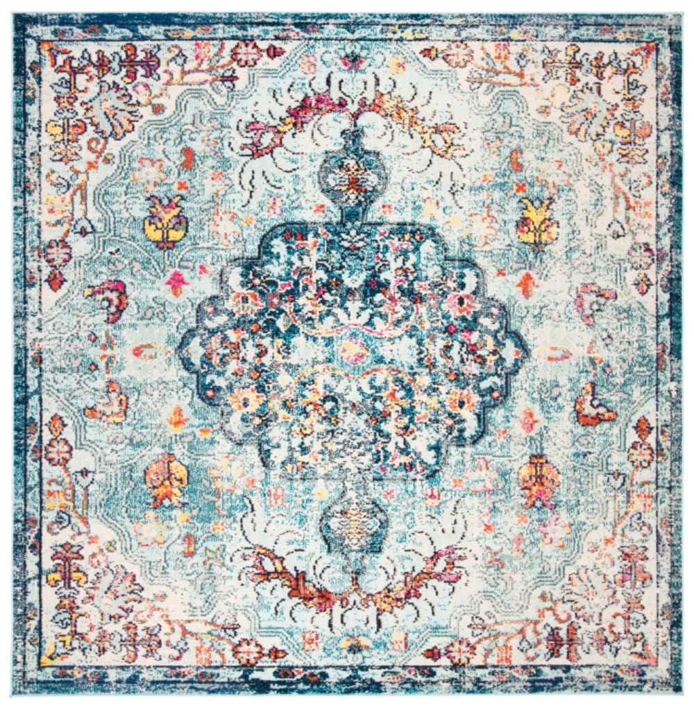 Tapis transitional en polypropylène bleu, 122 x 122 cm