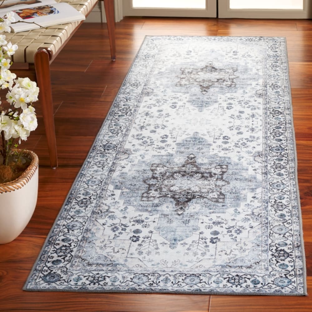 Tapis traditionnel en polyester blanc/bleu, 69 x 122 cm — vue 3