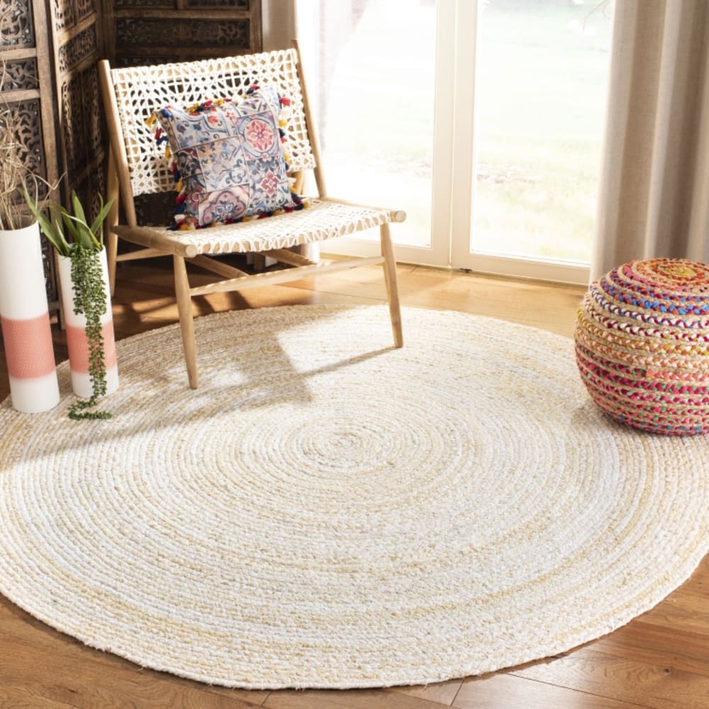 Tapis chalet de campagne en coton beige, 122 x 122 cm — vue 3