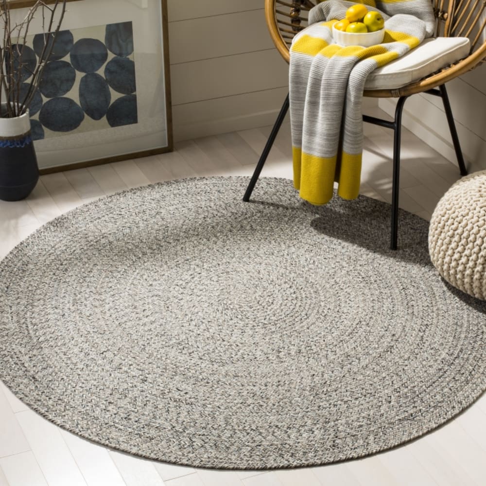 Tapis pays rustique ferme en coton blanc/gris, 122 x 122 cm — vue 3