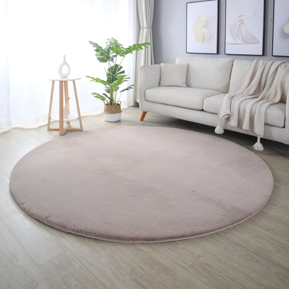 Tapis rond fausse fourrure toucher doux beige 120x120cm — vue 3