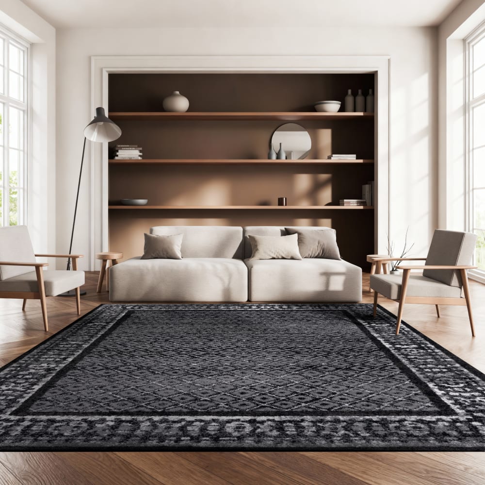 Tapis contemporain en polypropylène noir/argent, 122 x 183 cm — vue 3