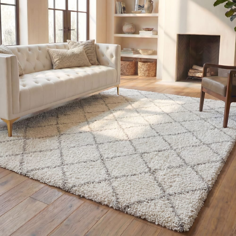 Tapis shag en polypropylène blanc/beige, 122 x 183 cm — vue 3