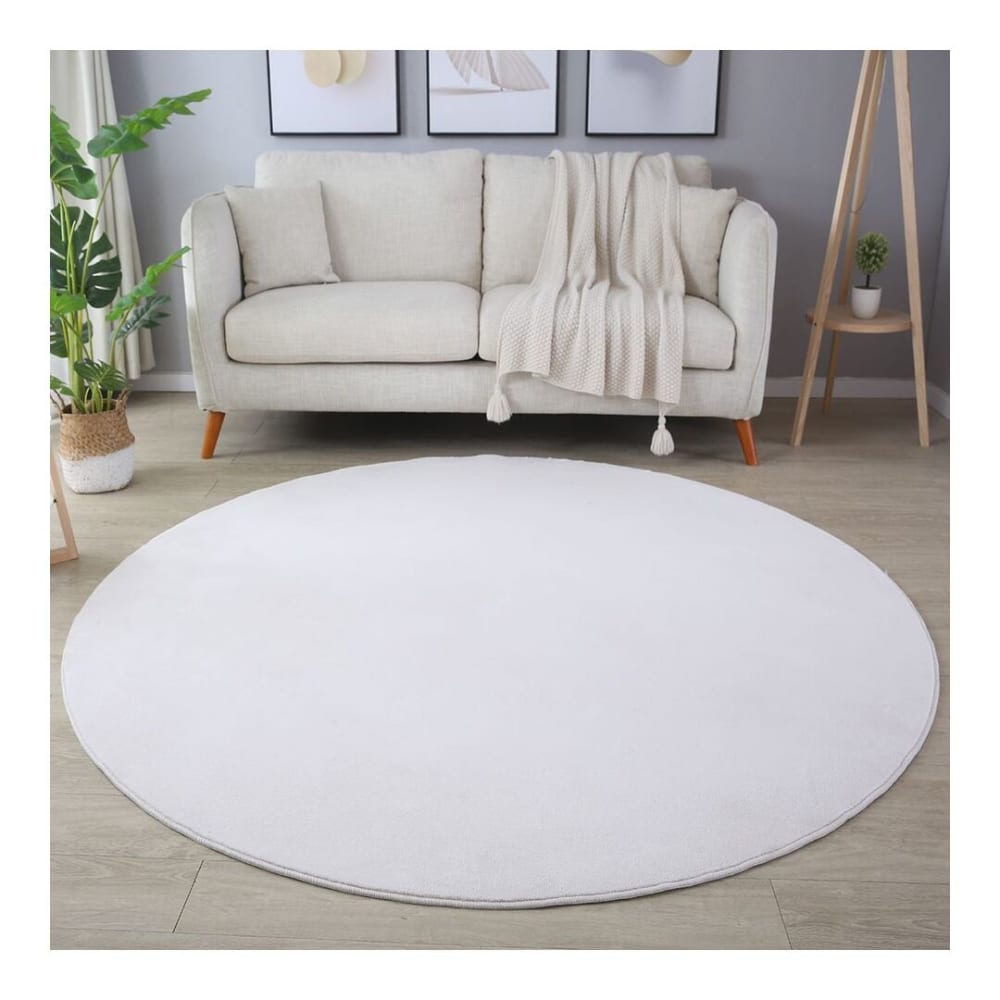 Tapis uni design en polyester crème Ø 120
