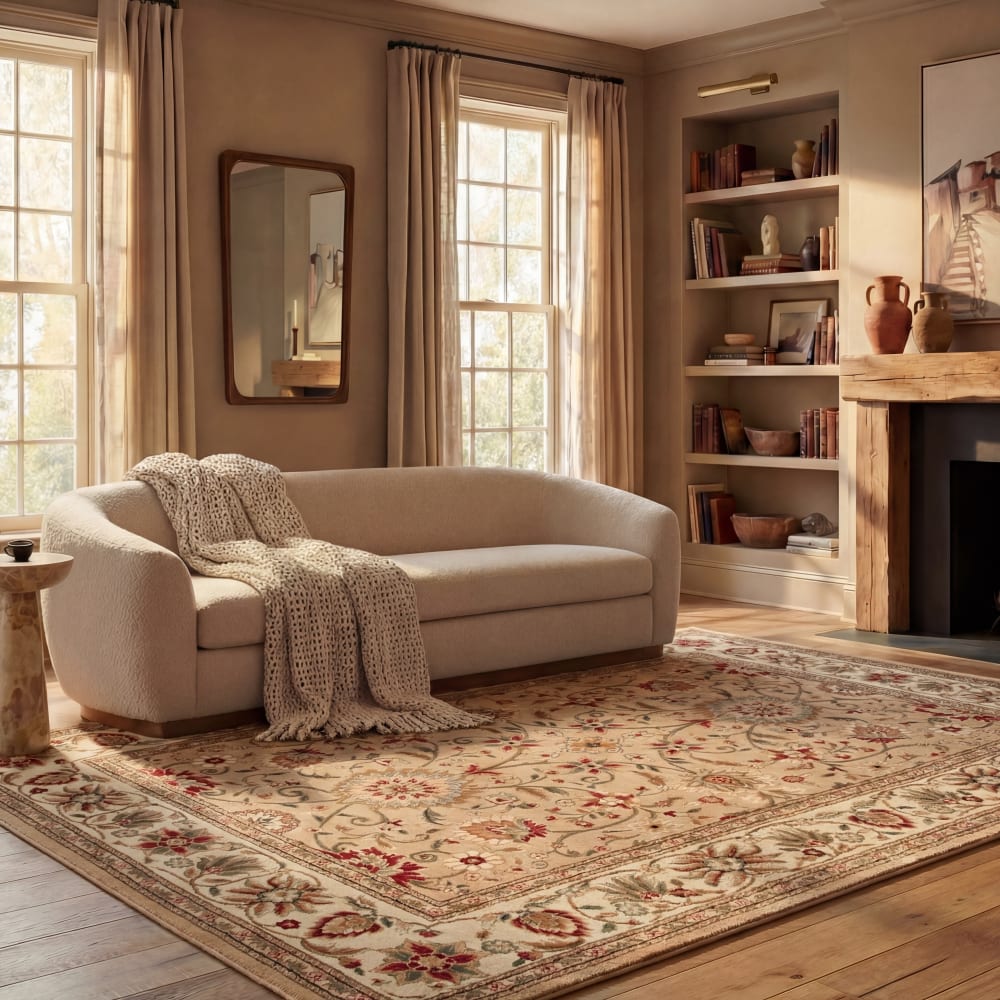 Tapis traditionnel en polypropylène beige/blanc, 122 x 183 cm