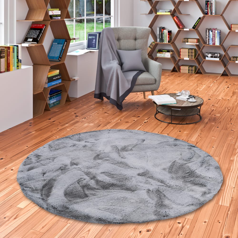 Tapis rond en fausse fourrure gris tacheté 120x120 cm — vue 3