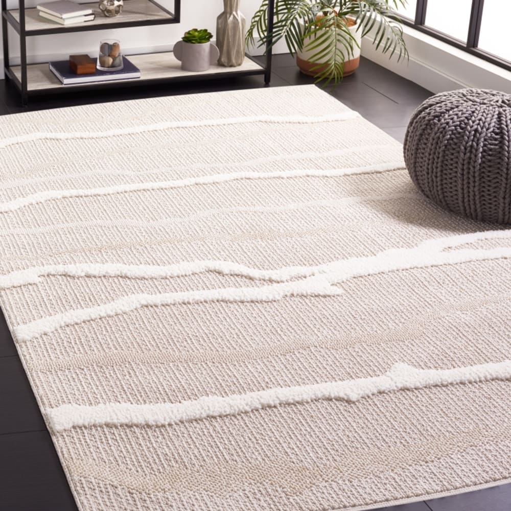 Tapis contemporain en polyester beige/blanc, 122 x 183 cm — vue 3