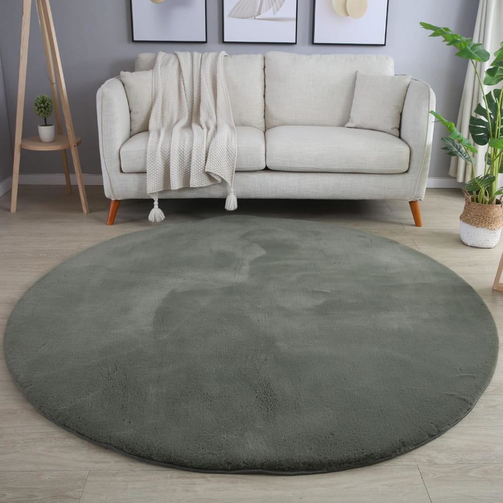 Tapis rond fausse fourrure toucher doux vert 120x120cm — vue 3