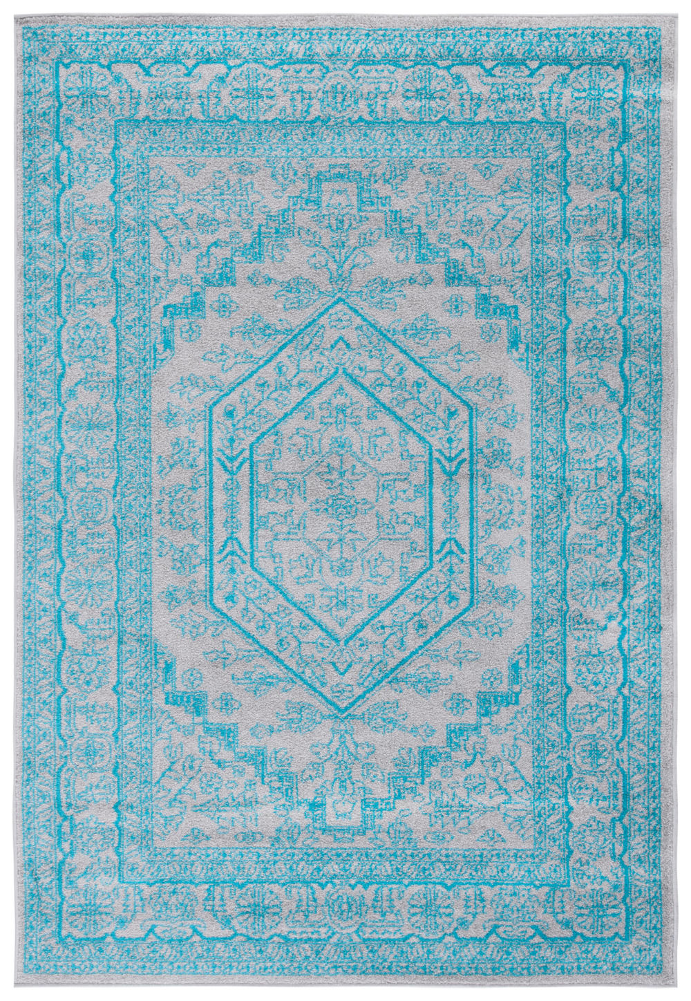 Tapis médaillon en polypropylène gris/bleu, 122 x 183 cm