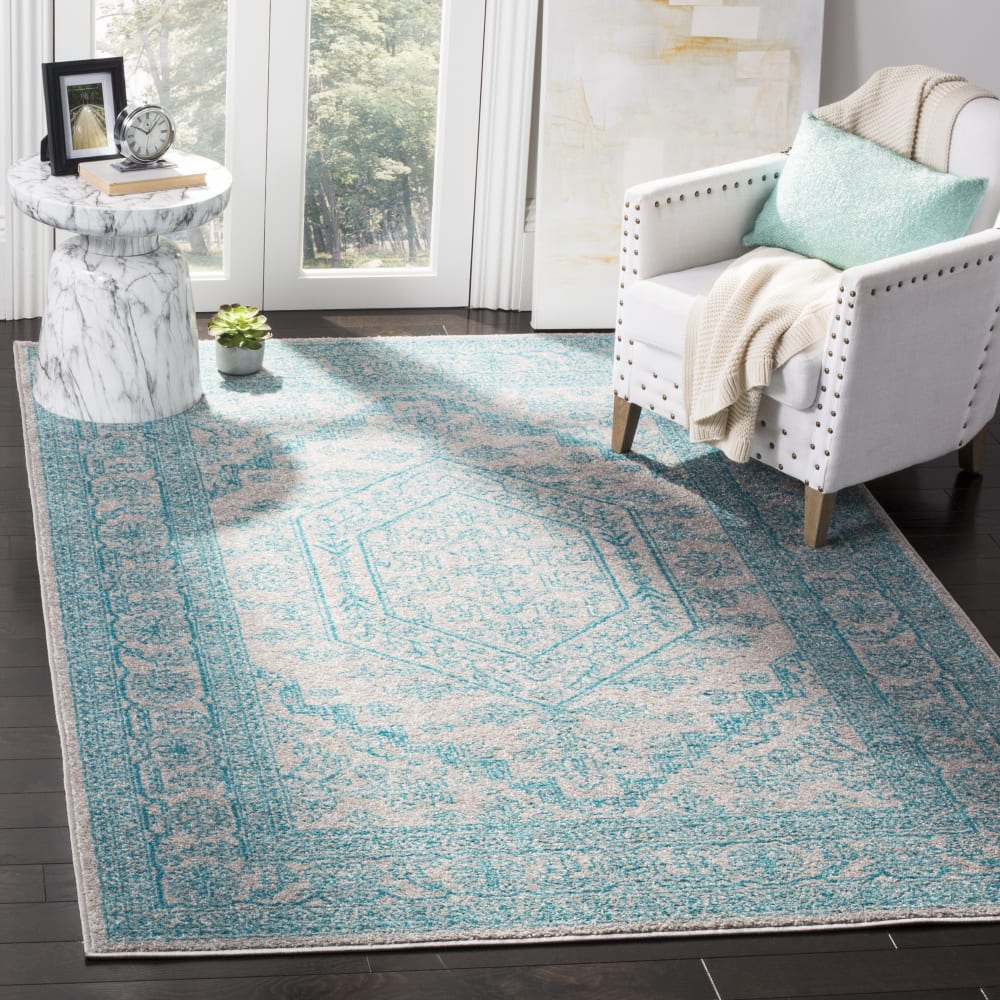 Tapis médaillon en polypropylène gris/bleu, 122 x 183 cm — vue 3