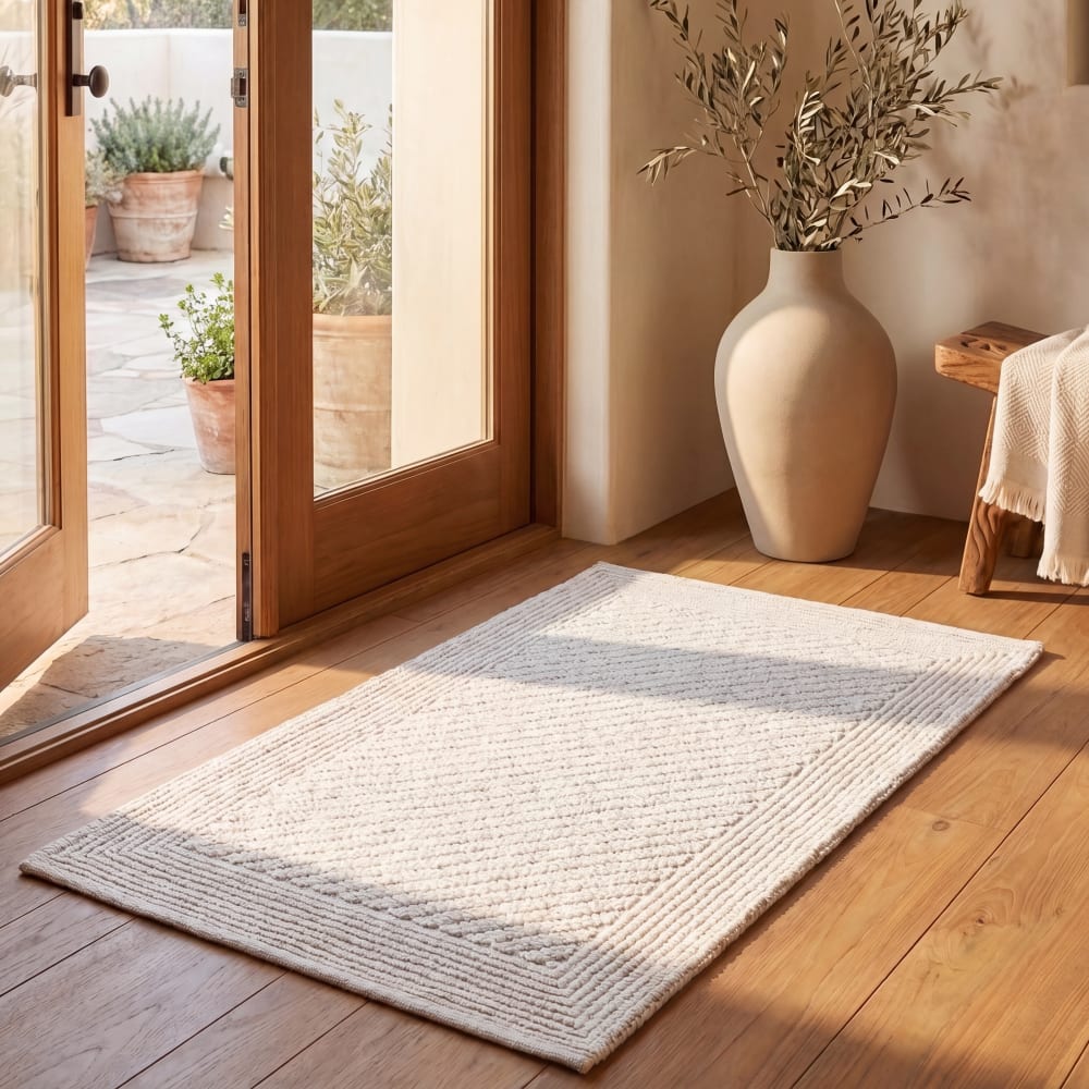 Tapis fibre naturelle en laine blanc, 122 x 183 cm — vue 3