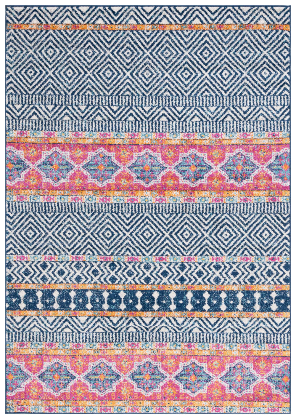 Tapis chic moderne en polypropylène bleu/blanc, 122 x 183 cm