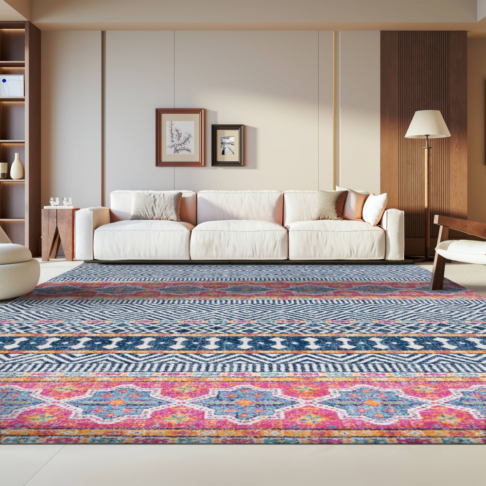 Tapis chic moderne en polypropylène bleu/blanc, 122 x 183 cm — vue 3