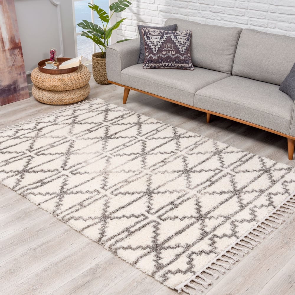 Tapis moelleux à franges tressées Rust Crème 120x160cm