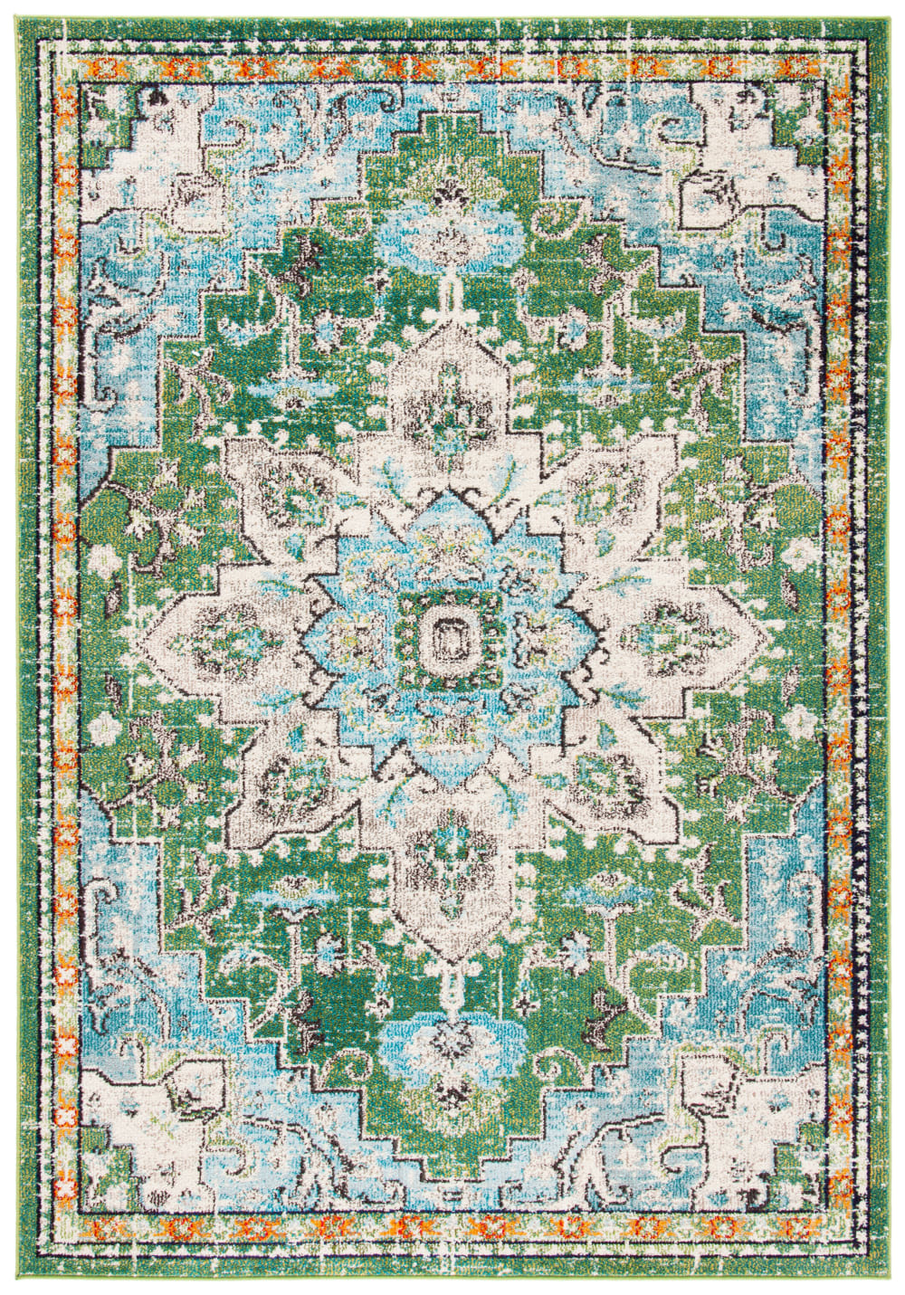 Tapis contemporain en polypropylène vert/bleu, 122 x 183 cm