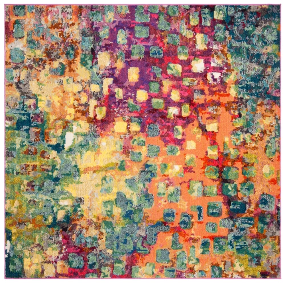 Tapis contemporary en polypropylène rose/or, 122 x 122 cm