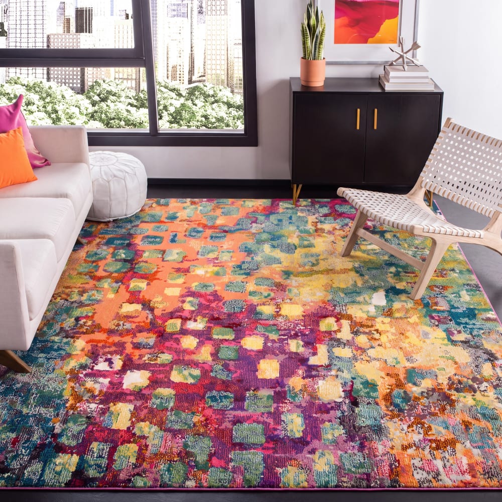 Tapis contemporary en polypropylène rose/or, 122 x 122 cm — vue 3