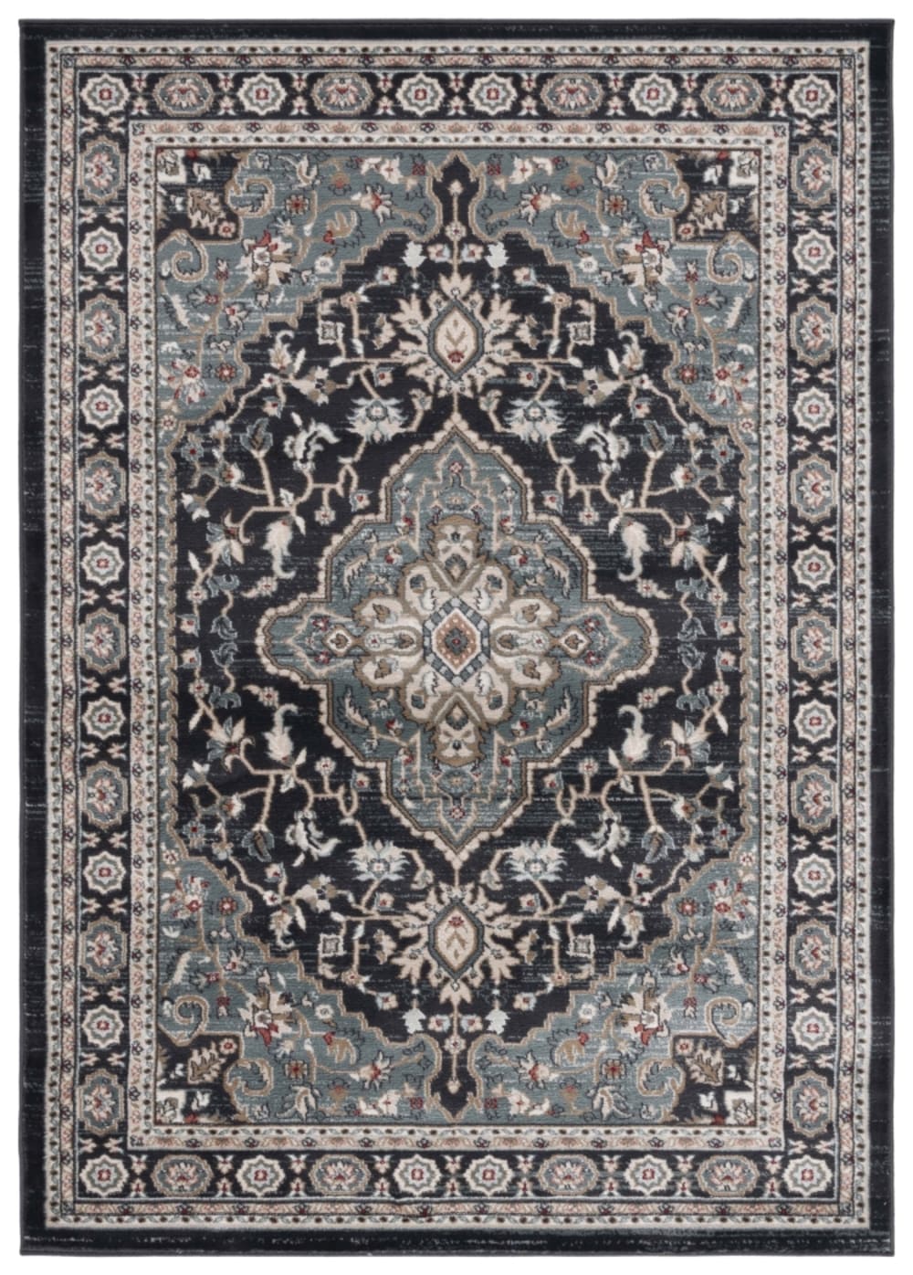 Tapis traditionnel en polypropylène gris/bleu, 122 x 183 cm