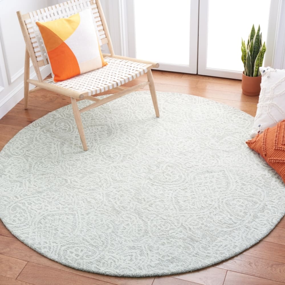 Tapis géométrique en laine beige/blanc, 122 cm — vue 3